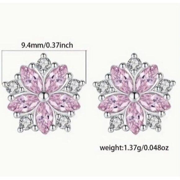 Platinum Sterling Silver Diamond Simulated Zircon Stud Earrings - Picture 3 of 3
